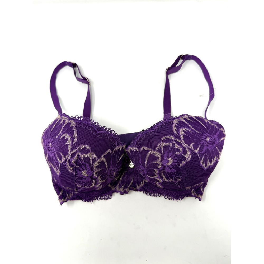 Emporio Armani Purple Floral Lace Push Up Balconette Bra 34D Underwire